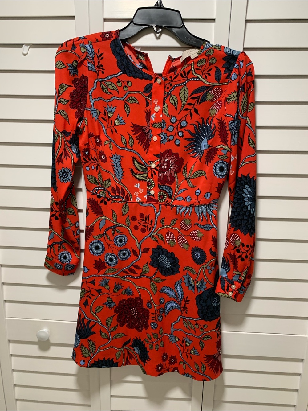 AnnLoft 00P Red Floral Long-Sleeve Mini Dress